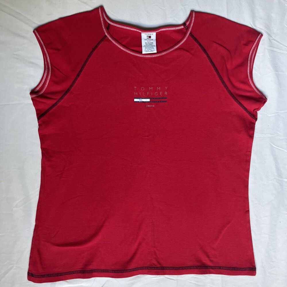 Vintage Y2K Tommy Hilfiger Tommy Jeans Women's XL T-Shirt Red Stripe Tank Top